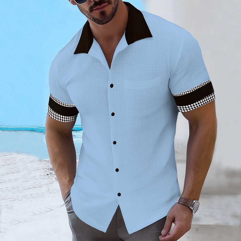 Men's Classic Textured Plaid Patchwork Short-sleeved Shirt MTA1798G3U