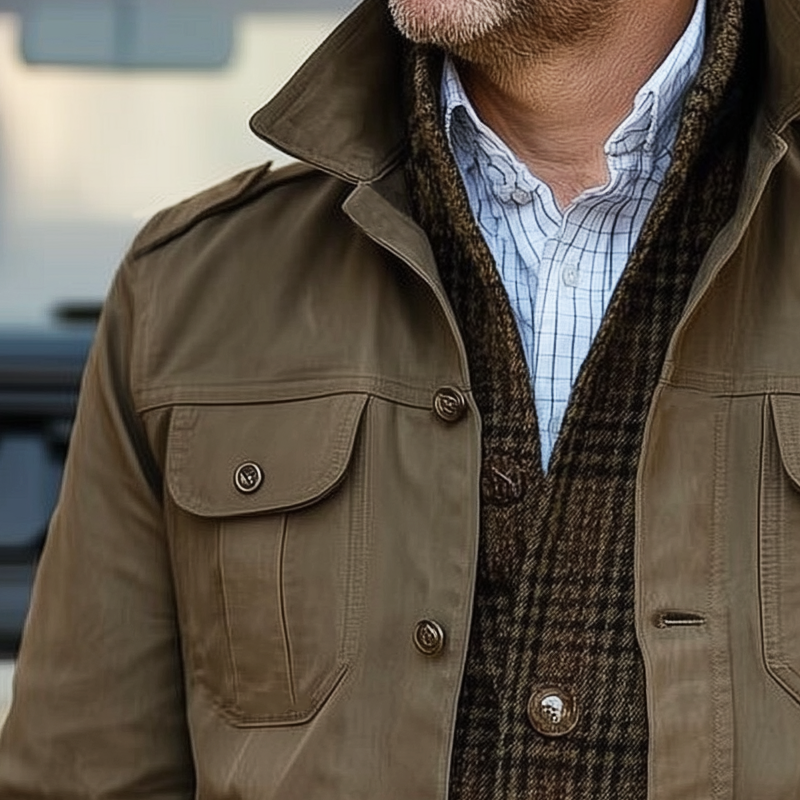 Men's Vintage Distressed Multi-pocket Button-down Work Jacket MTA2950H2U
