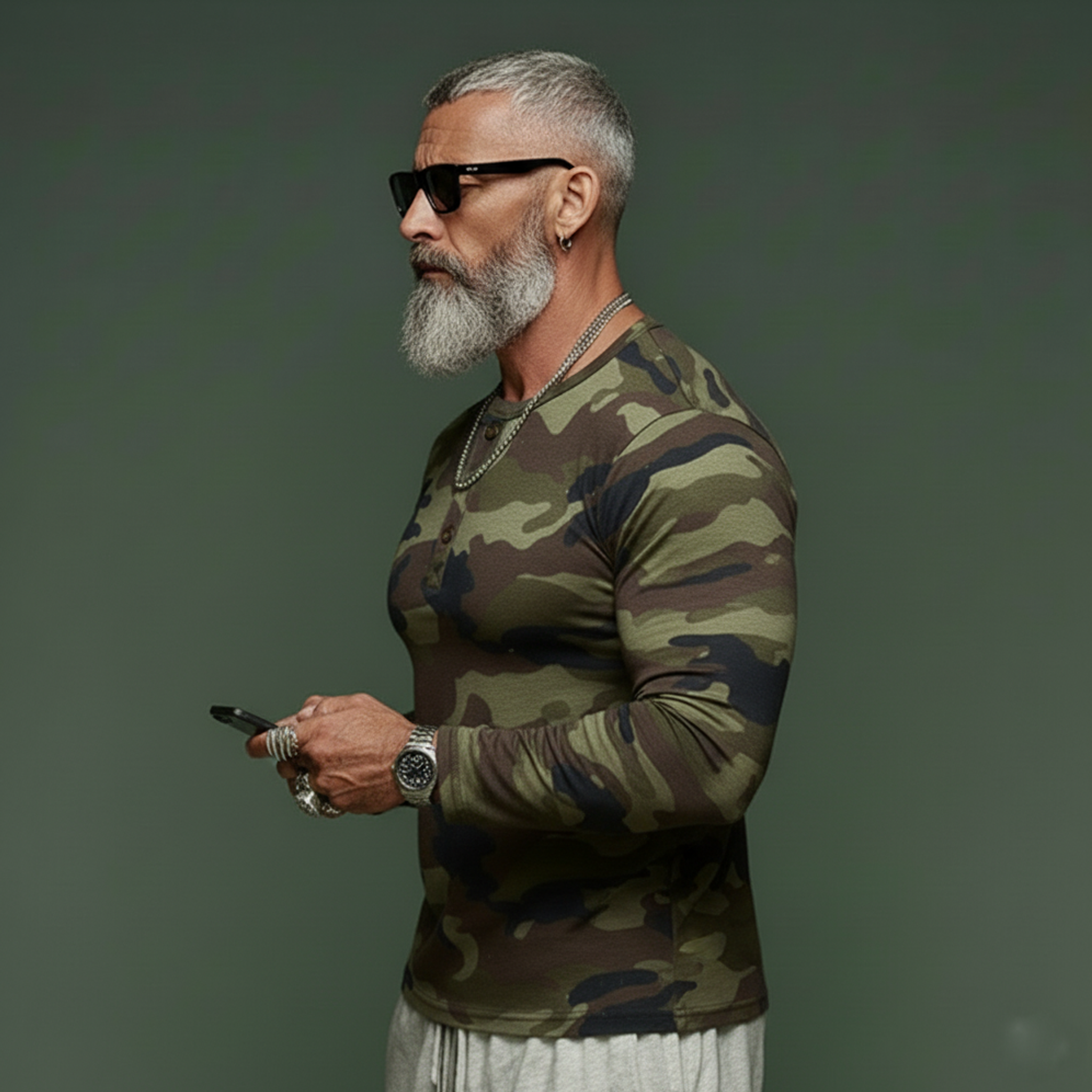 Men's Classic Casual Tough-guy Style Camouflage Cotton Blend Henley Neck Long-sleeved T-shirt MTA2636L1K