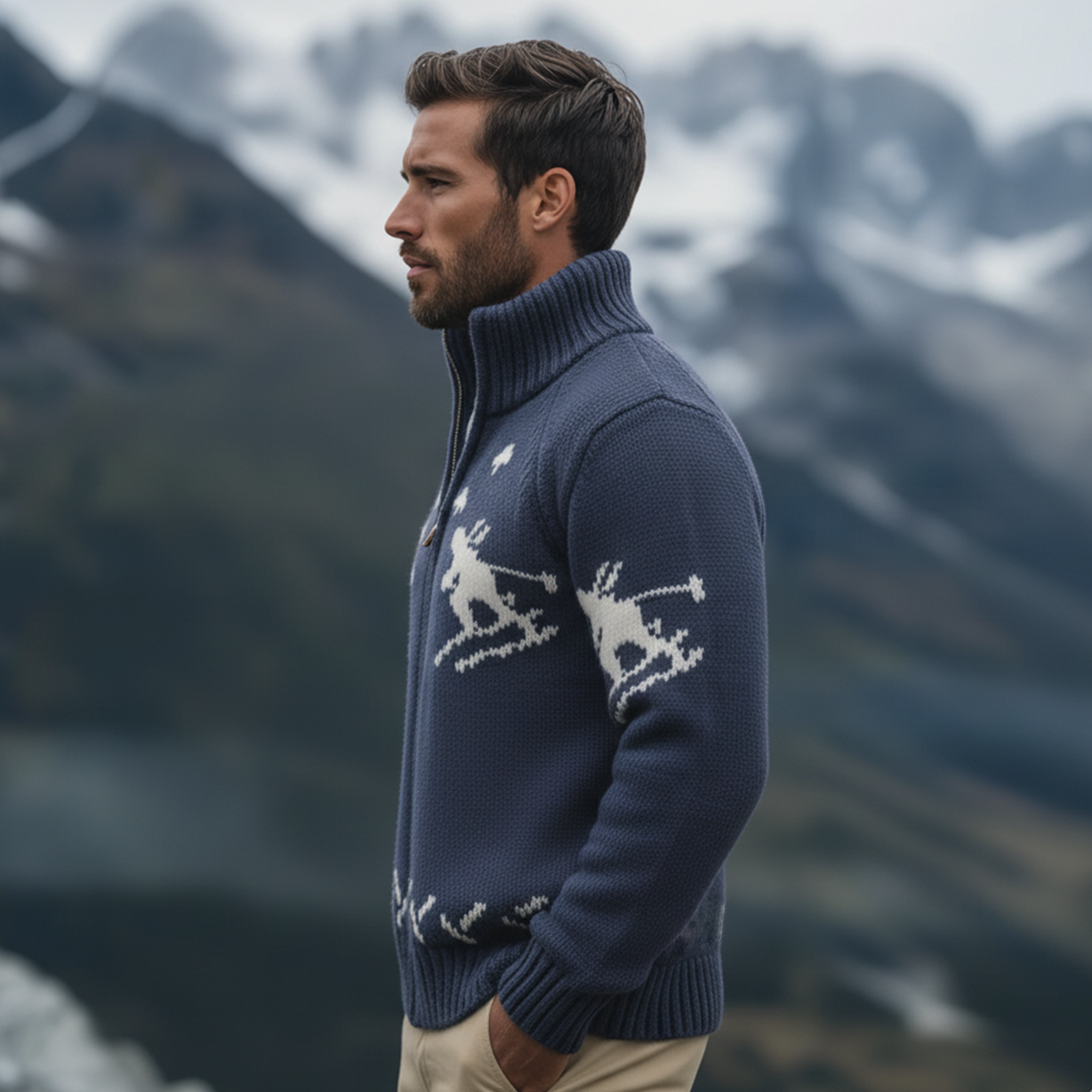 Men's Classic Casual Stand Collar Jacquard Knit Cardigan MTA3051K0K