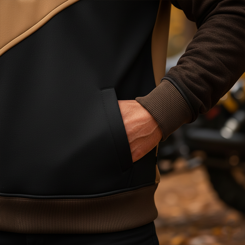 Men's Winter Retro Color-block Patchwork Half-zip Warm Sweatshirt MTA2917J8P