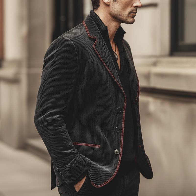 Men's Classic Business Corduroy Three-button Embroidered Blazer MTA1618L3U