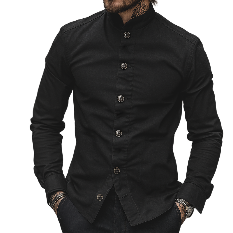 Men's Retro Casual Cotton Stand Collar Button Shirt MTA3059L9TO