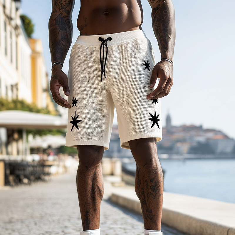 Men's Spring And Summer Fashion Casual Knitted Towel Embroidery Elastic Waist Shorts MTA2505F7K