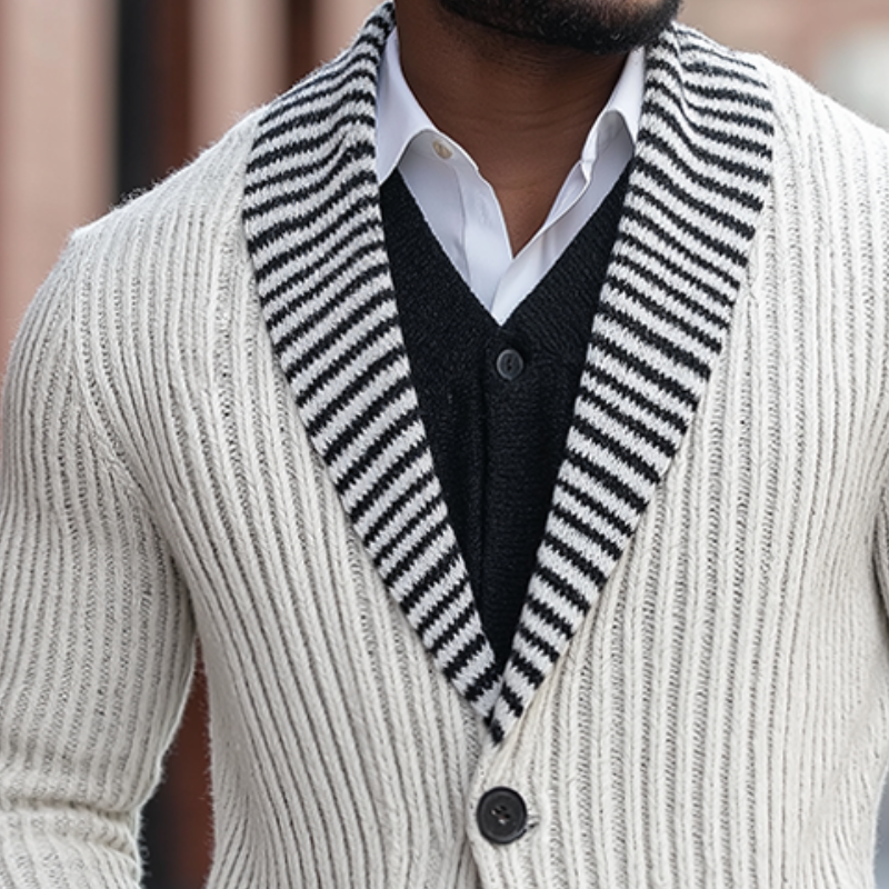 Men's Retro Casual Striped Knit Lapel Button Cardigan MTA1837I1TO