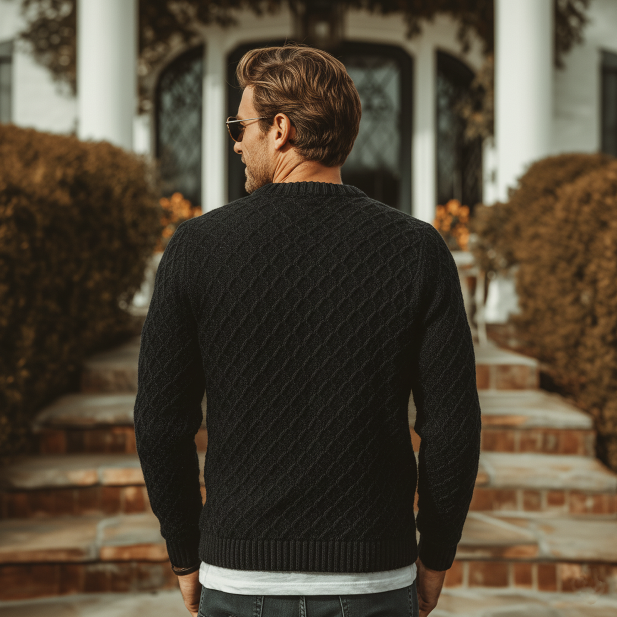 Men's Classic Casual Round Neck Jacquard Texture Sweater MTA2578J1K