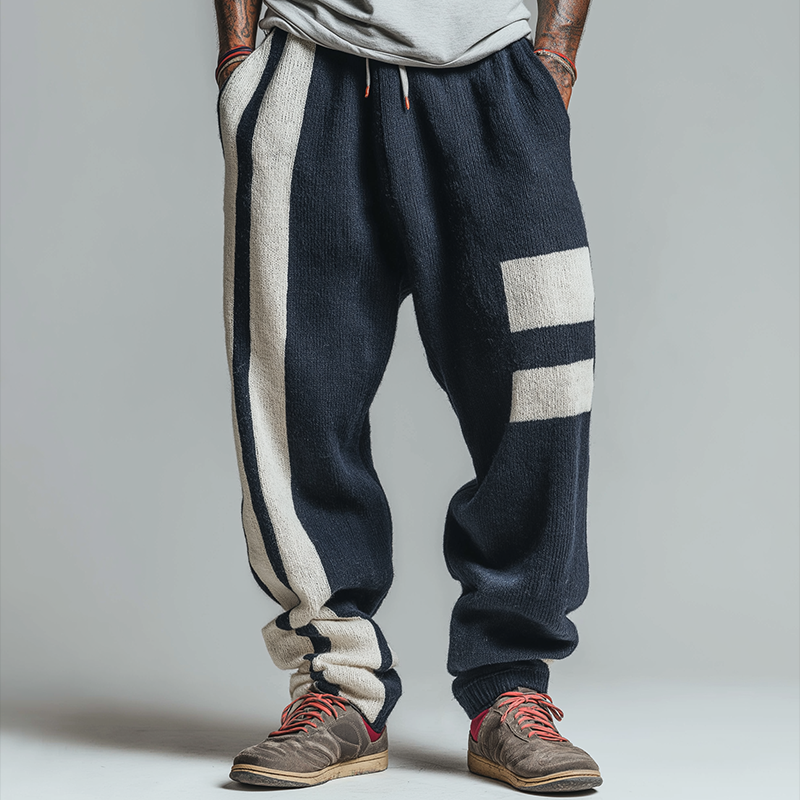 Men's Retro Casual Knit Striped Drawstring Pants MTA2449J9TO