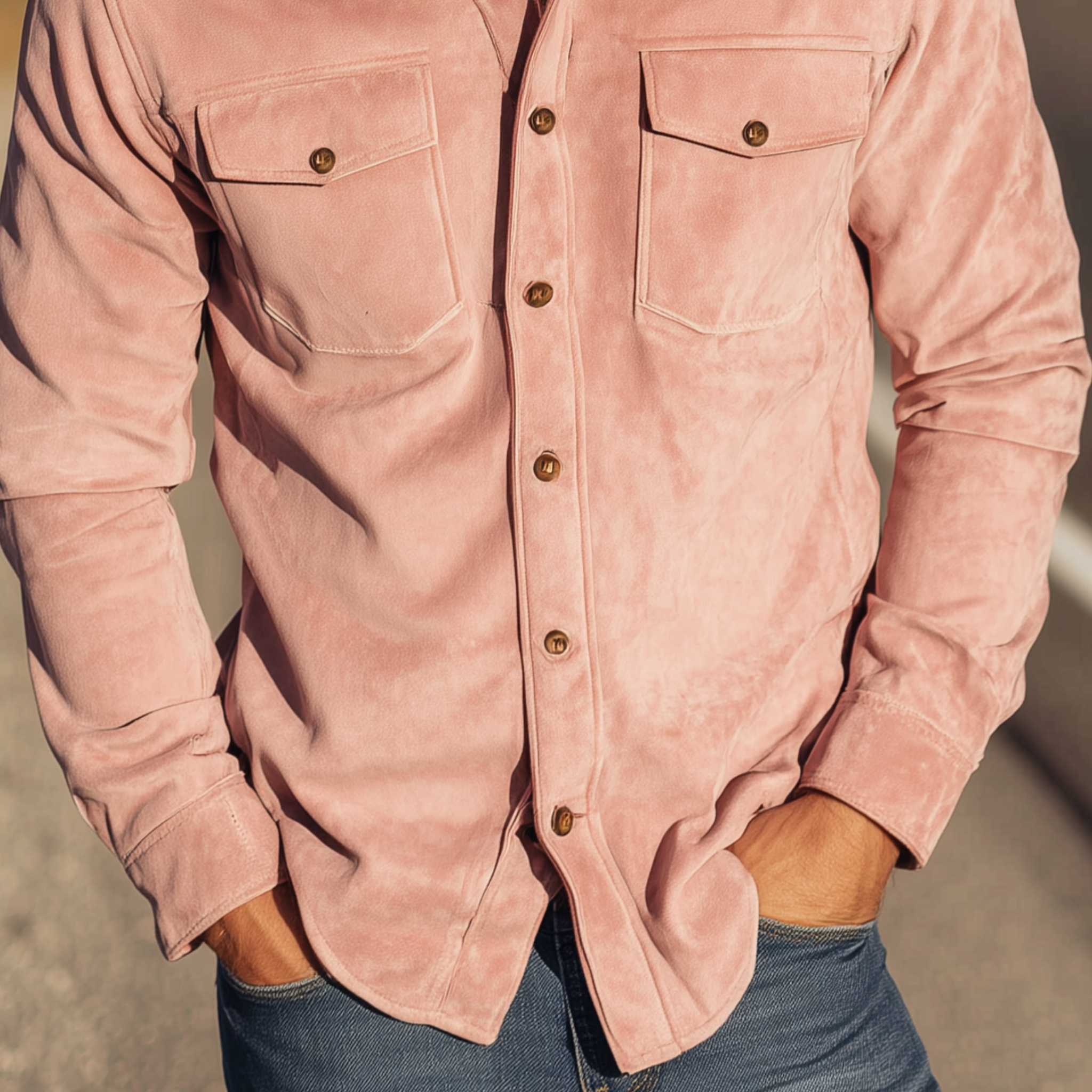 Men's Classic Retro Western Cowboy Style Suede Long Sleeve Shirt MTA0653H9K