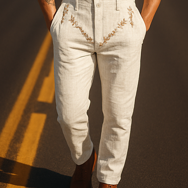 Herre vår- og sommermote amerikansk vestlig stil brodert bomulls- og linjumpsuit MTA0914F5K