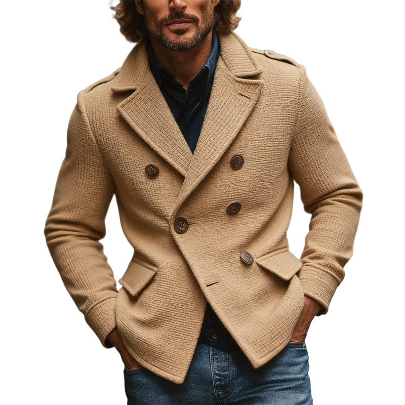 Men's Blended Solid Color Lapel Double-breasted Jacket MTA2466J1X