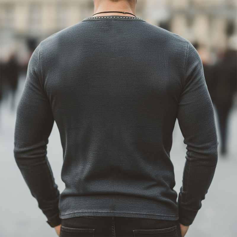 Men's Urban Slim Fit Blended Three-Button Henley Collar Long-Sleeve T-Shirt MTA3044L5U