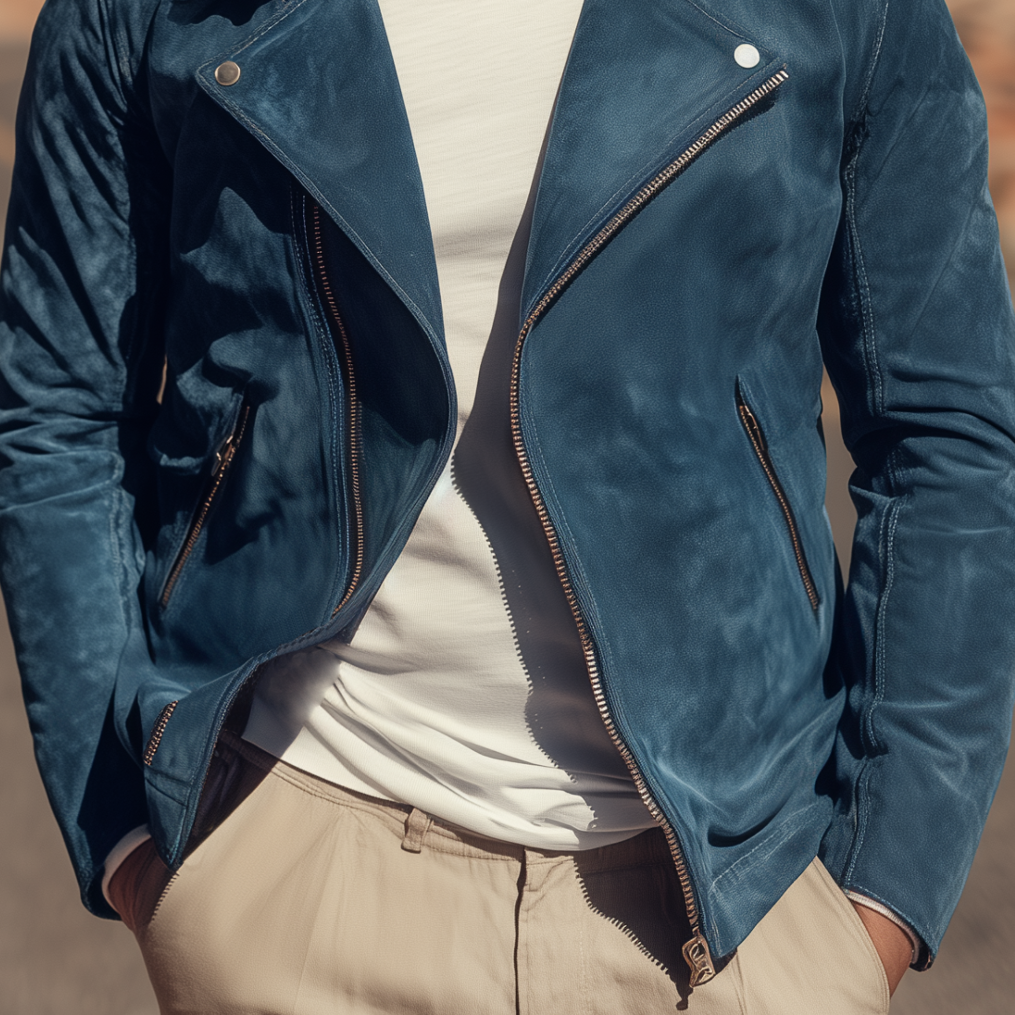 Men's Classic Casual Lapel Suede Zip-Up Motorcycle Jacket MTA2536H3K