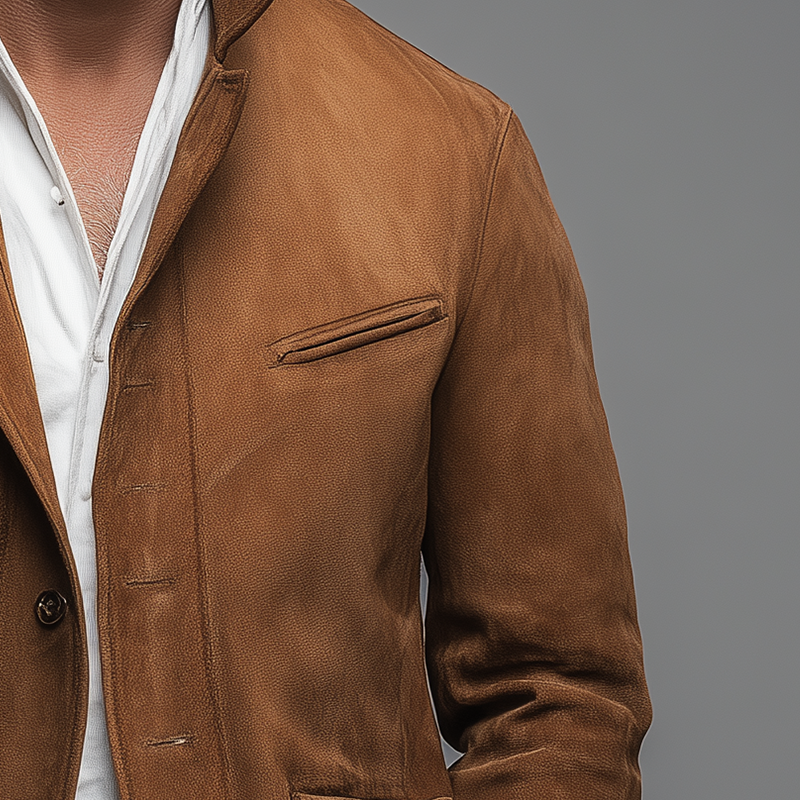Men's Brown Faux Suede Vintage Casual Short Coat MTA2727H2P