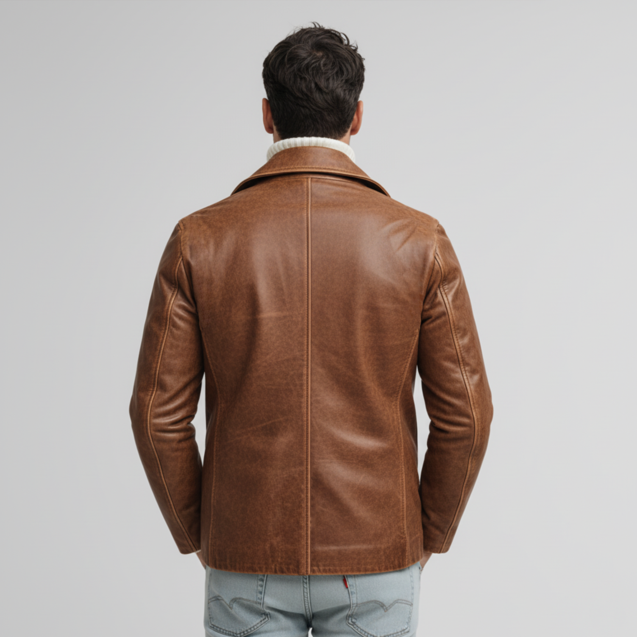 Men's Classic Retro Lapel PU Leather Double-breasted Jacket MTA2231J0K