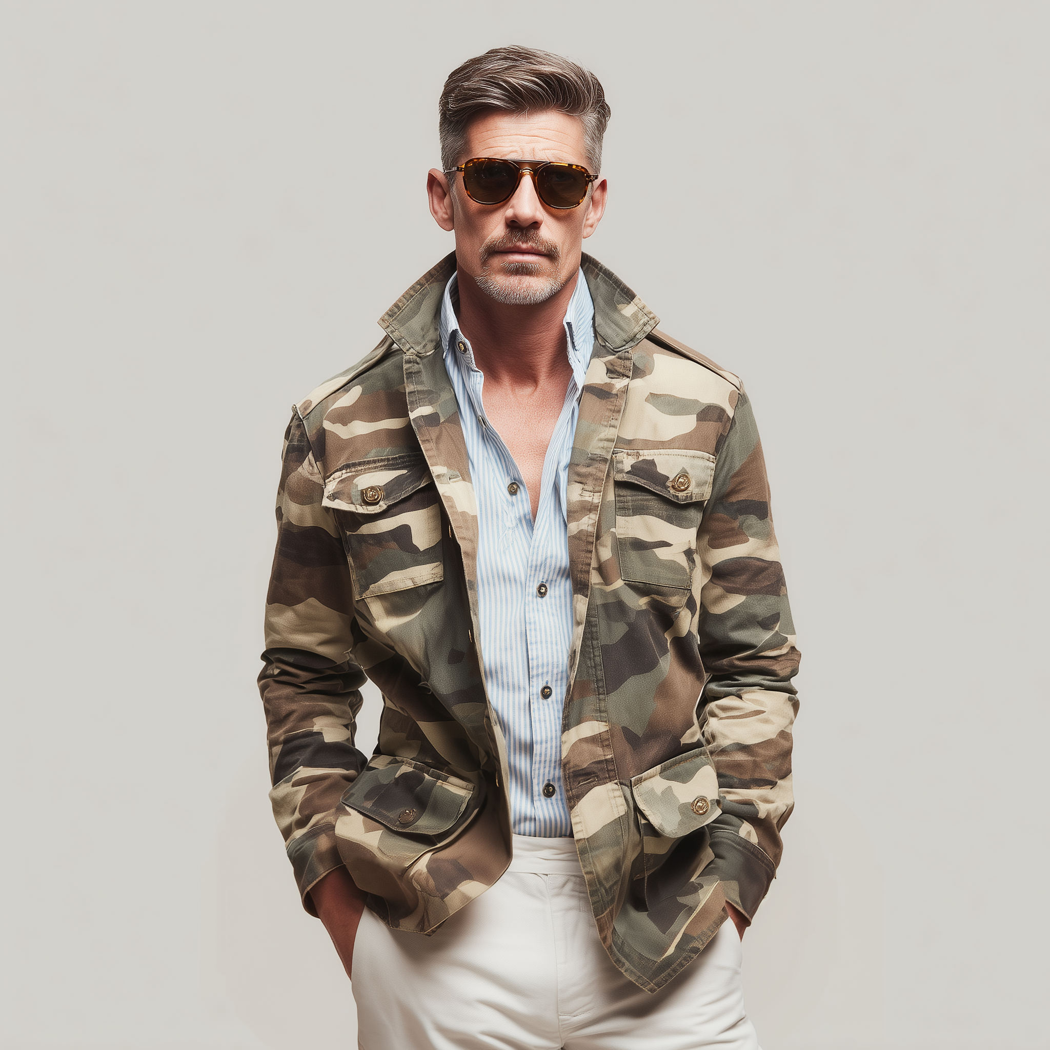 Men's Classic Casual Lapel Camo Cotton Blend Multi-Pocket Jacket MTA1384H5K
