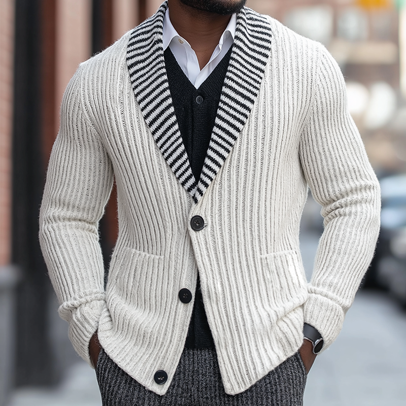 Men's Retro Casual Striped Knit Lapel Button Cardigan MTA1837I1TO