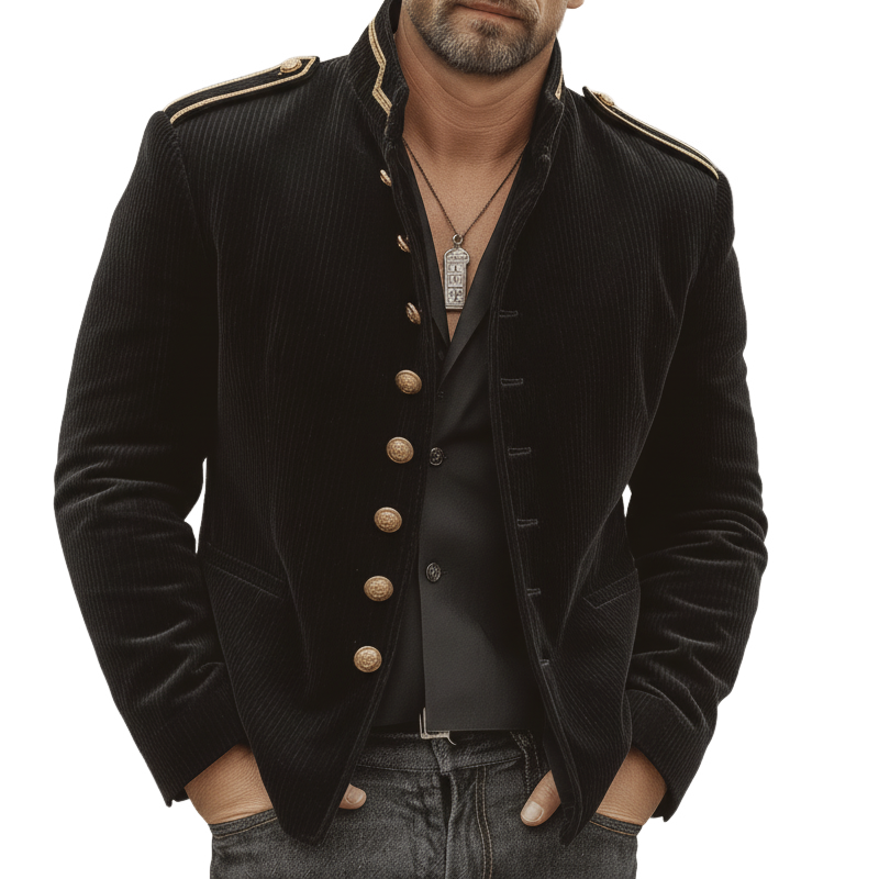 Men's Vintage Corduroy Stand-collar Multi-button Jacket MTA2092K8U