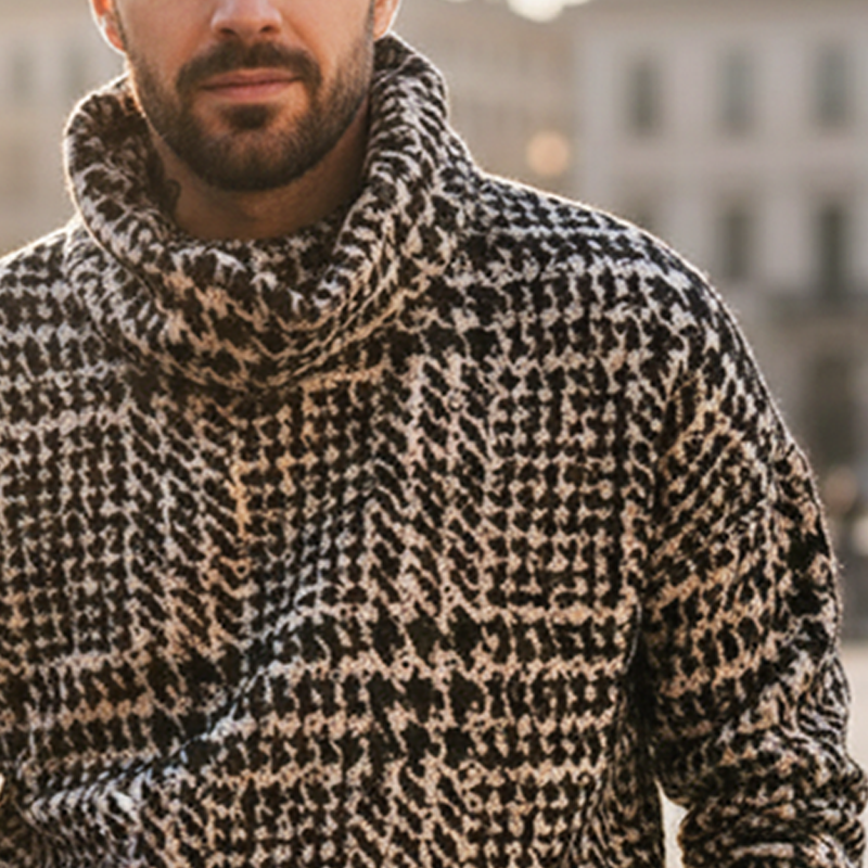 Men's Classic Houndstooth Stacked Collar Knit Sweater MTA2257I8U