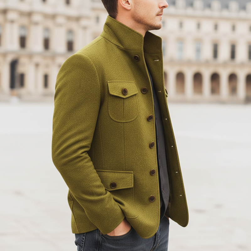 Men's Classic Business Stand Collar Faux Wool Slim Fit Jacket MTA2010L3U