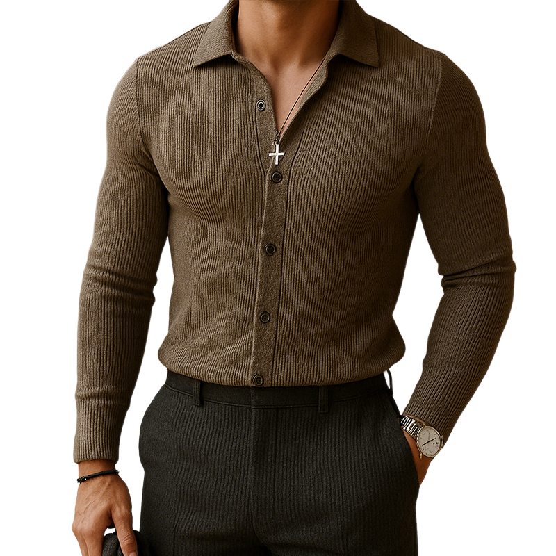 Men's Retro Casual Street Business Knitted Lapel Long Sleeve Shirt MTA0627H5TO