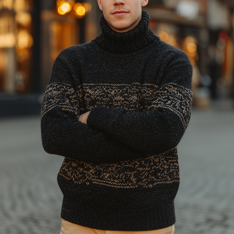 Men's Winter Fashion Knitted Jacquard Cotton Turtleneck Sweater MTA2217J1P
