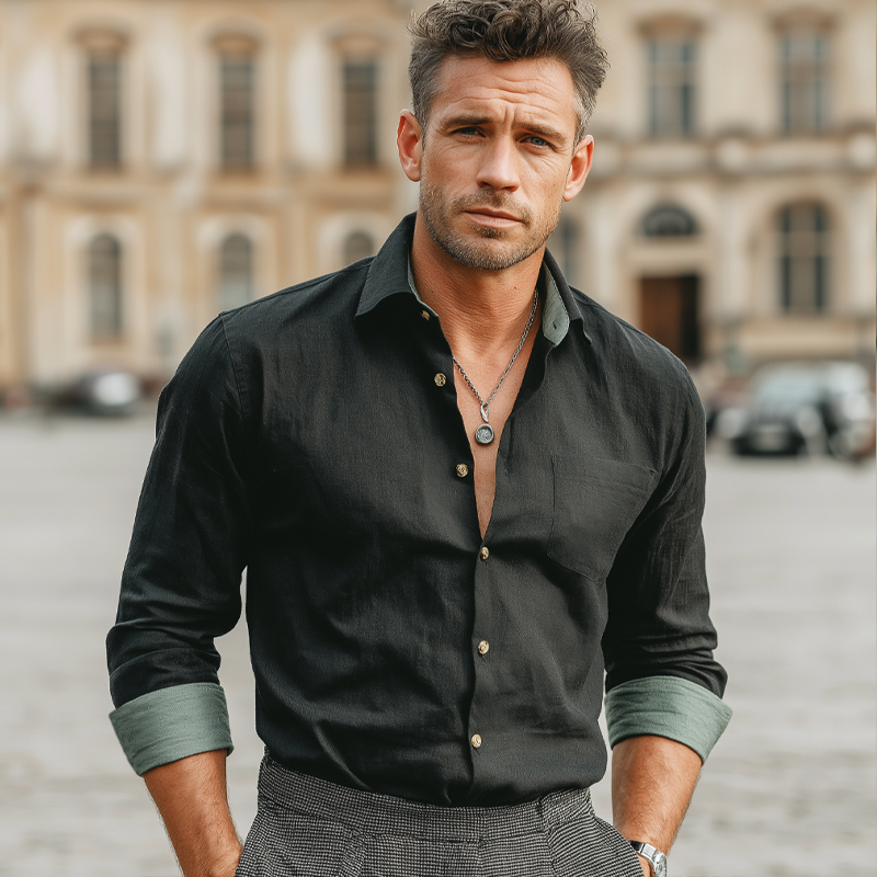 Men's Urban Business Cotton Color-block Long-sleeved Shirt MTA2486L8U