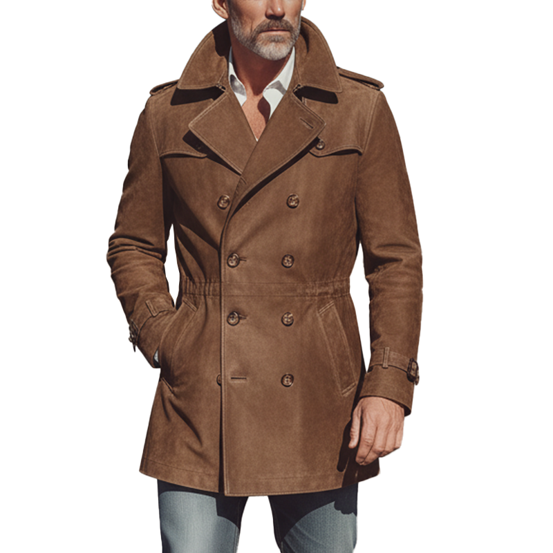 Men's Winter Vintage Double-Breasted Slim Mid-Length Faux Suede Coat MTA1448J0P