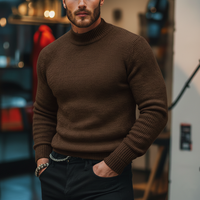Men's Winter Fashion Solid Color Cotton Yarn Knitted Half Turtleneck Sweater MTA1739J5P
