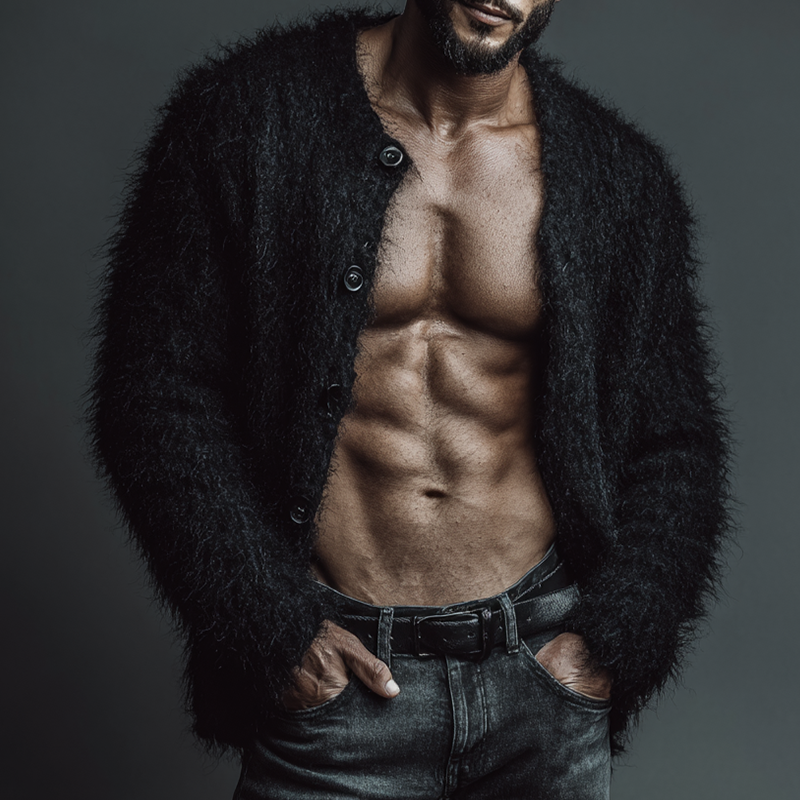 Men's Retro Casual Knitted Mohair Collarless Button-Down Cardigan MTA2859J7TO