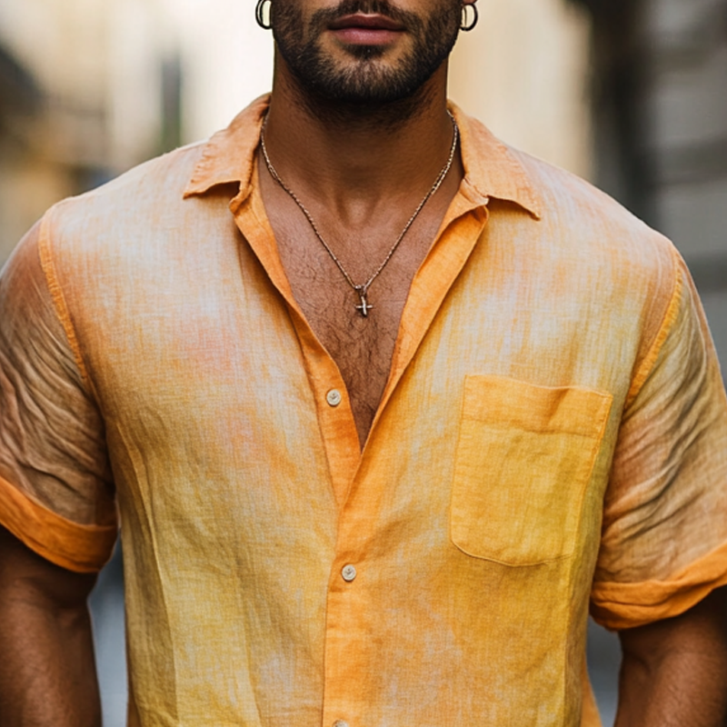 Men's Fashion Gradient Lapel Short Sleeve Casual Shirt MTA1457E0Z