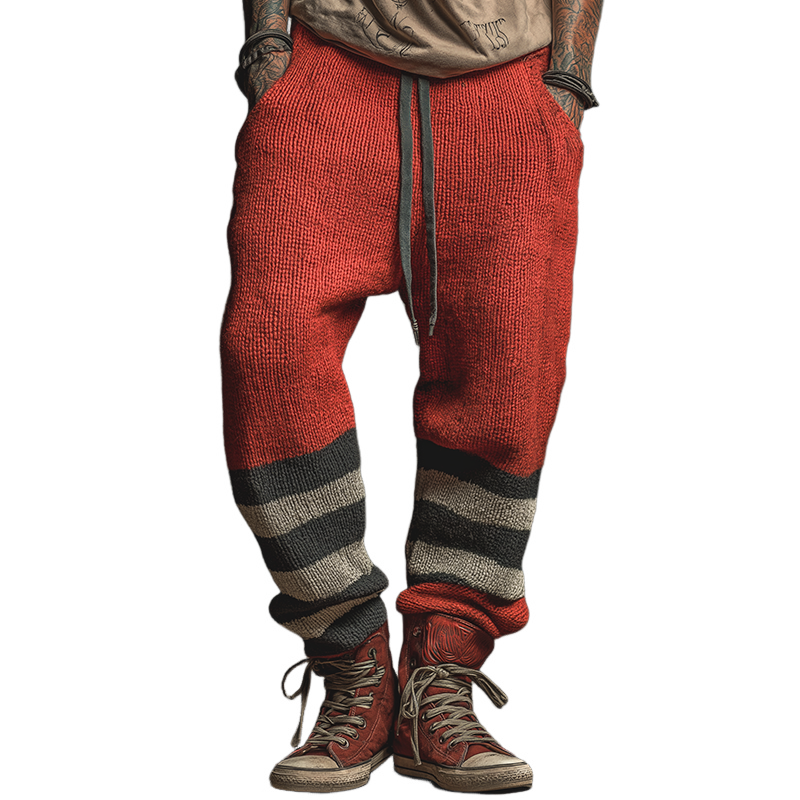 Men's Retro Casual Knit Striped Drawstring Pants MTA2447J3TO