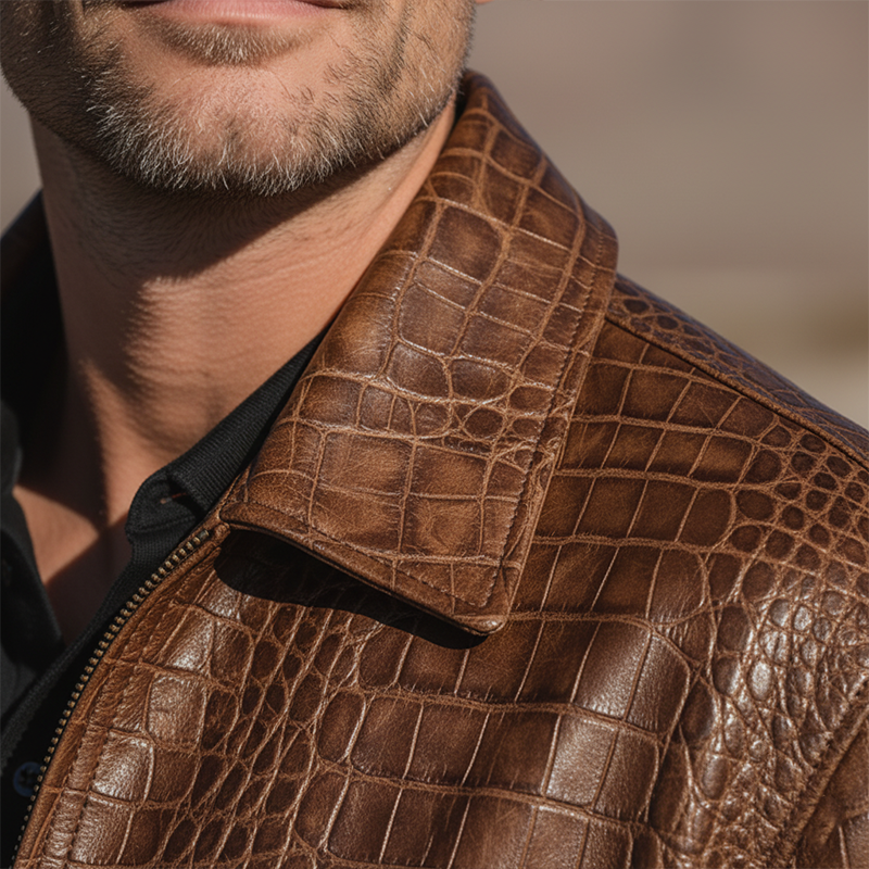Men's Winter Fashion Crocodile Pattern PU Leather Jacket MTA2900I4P