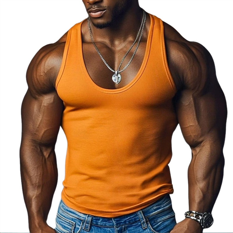 Men's Solid Color Slim Fit Round Neck Sports Tank Top MTA1605G0X
