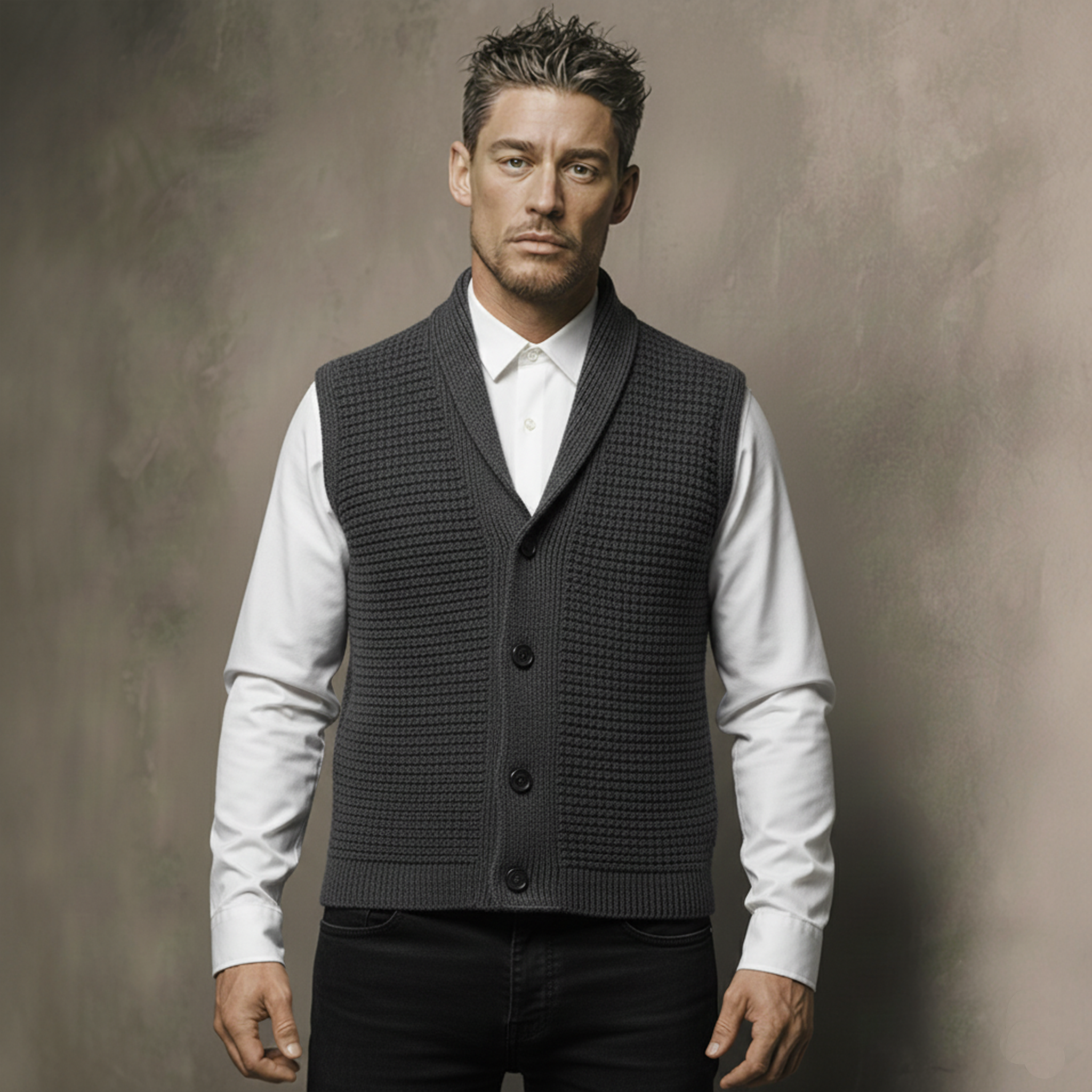 Men's Classic Retro Shawl Collar Knitted Vest MTA1201K8K