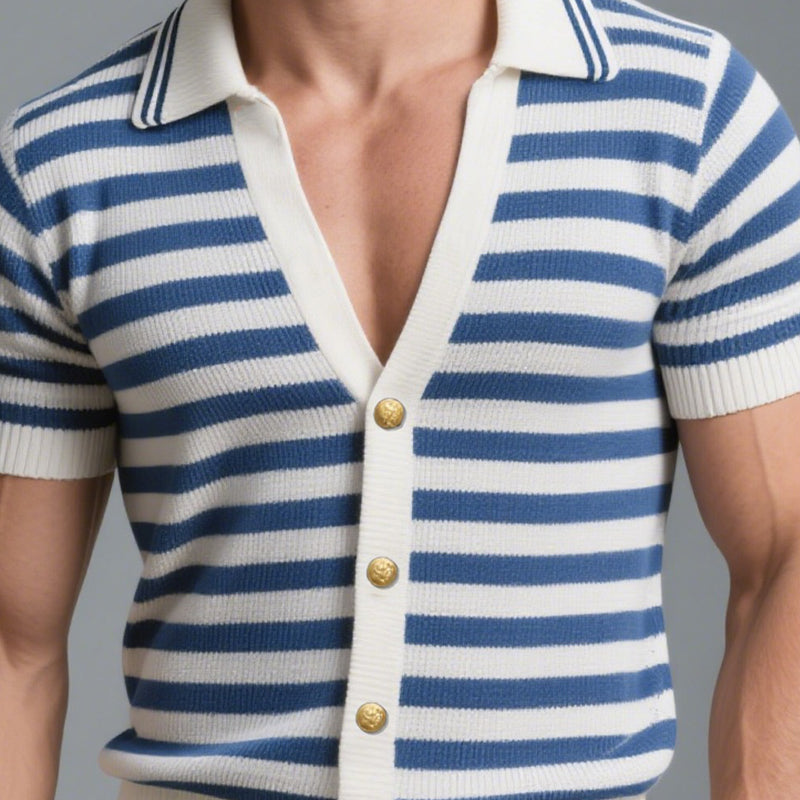 Men's Casual Striped Knitted Short Sleeve POLO Shirt MTA2986D4X