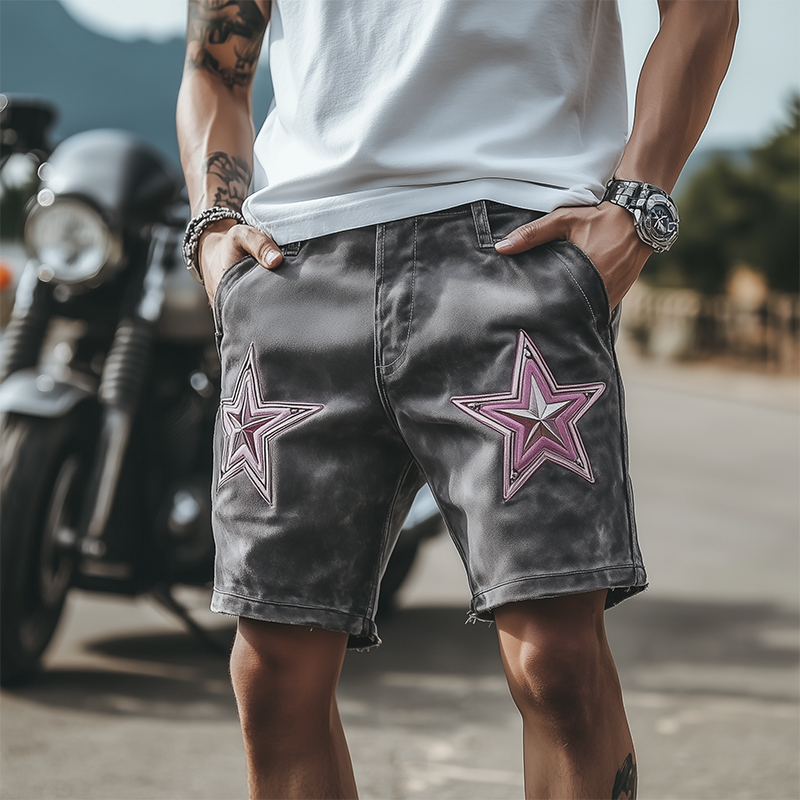 Men's Spring And Summer Fashion Casual Suede Embroidered Shorts MTA2114F0K
