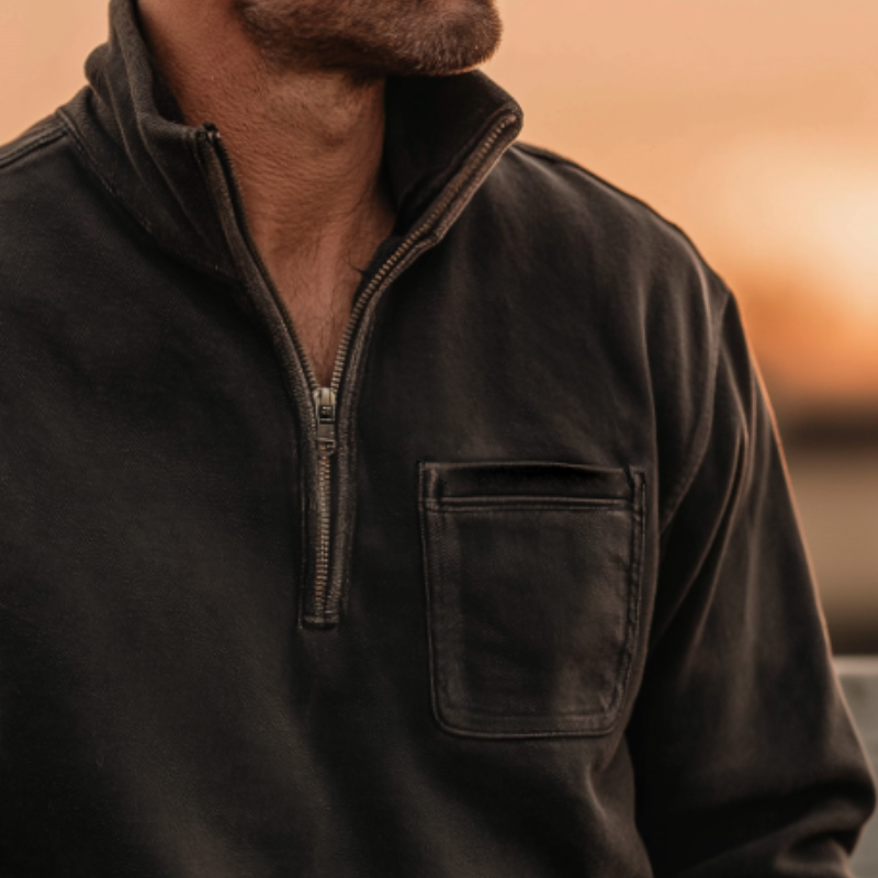 Men's Retro Casual Western Style Cotton Washed Zipper Neck Sweatshirt MTA2171H5TO