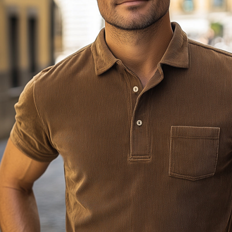 Men's Summer Business Solid Color Corduroy Polo Neck T-Shirt MTA1698E5U