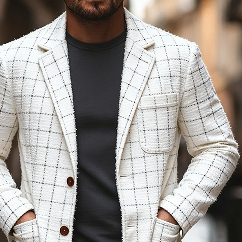 Men's Casual Faux Wool Plaid Lapel Blazer  MTA2576J3X