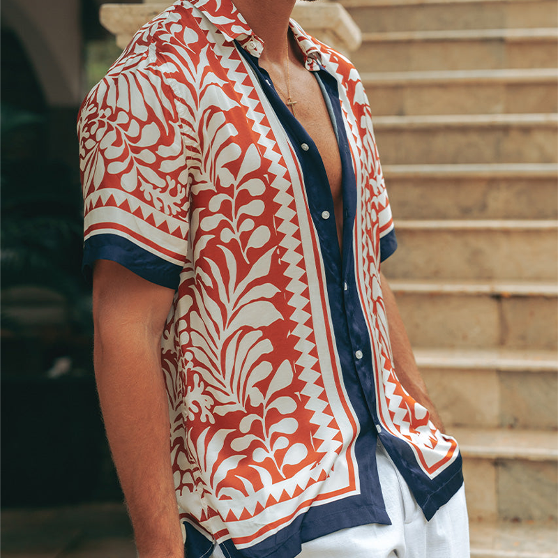 Men's Fashion Casual Satin Printed Short Sleeve Shirt MTA0230G8K