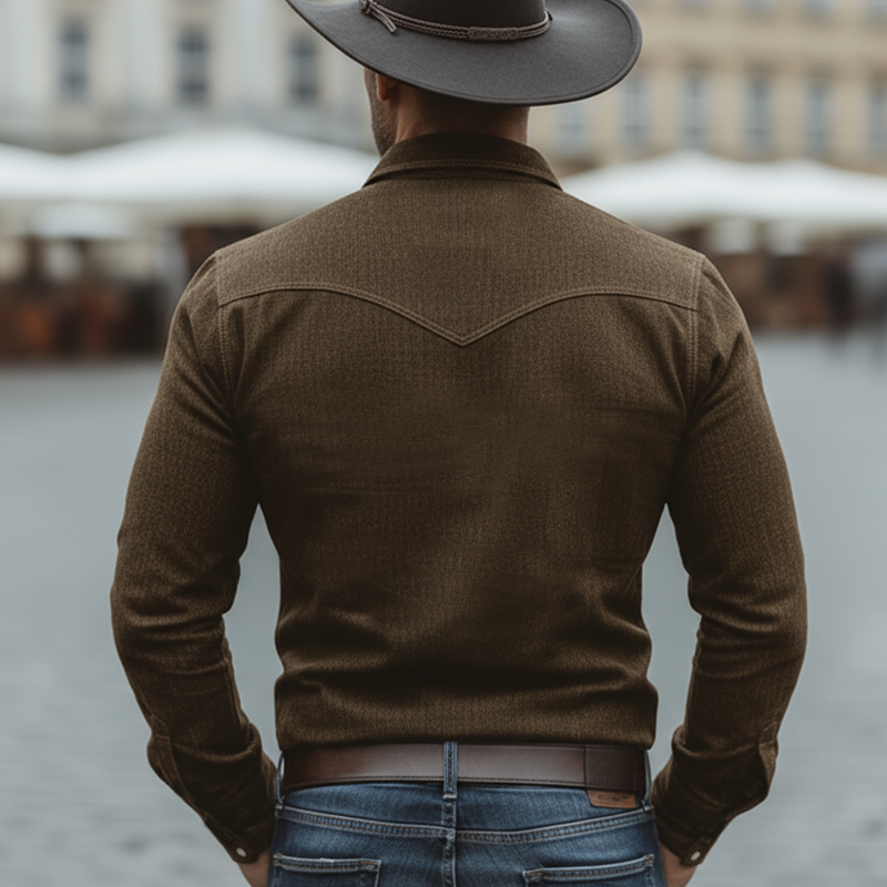 Men's Vintage Slightly Stretchy Denim Long-sleeved Shirt MTZ0902A0U