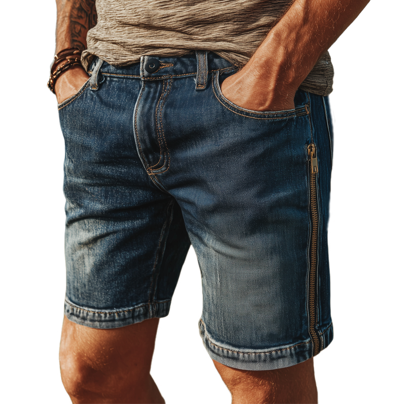Men's Summer Fashion Side Zipper Vintage Denim Shorts MTA1892F7U