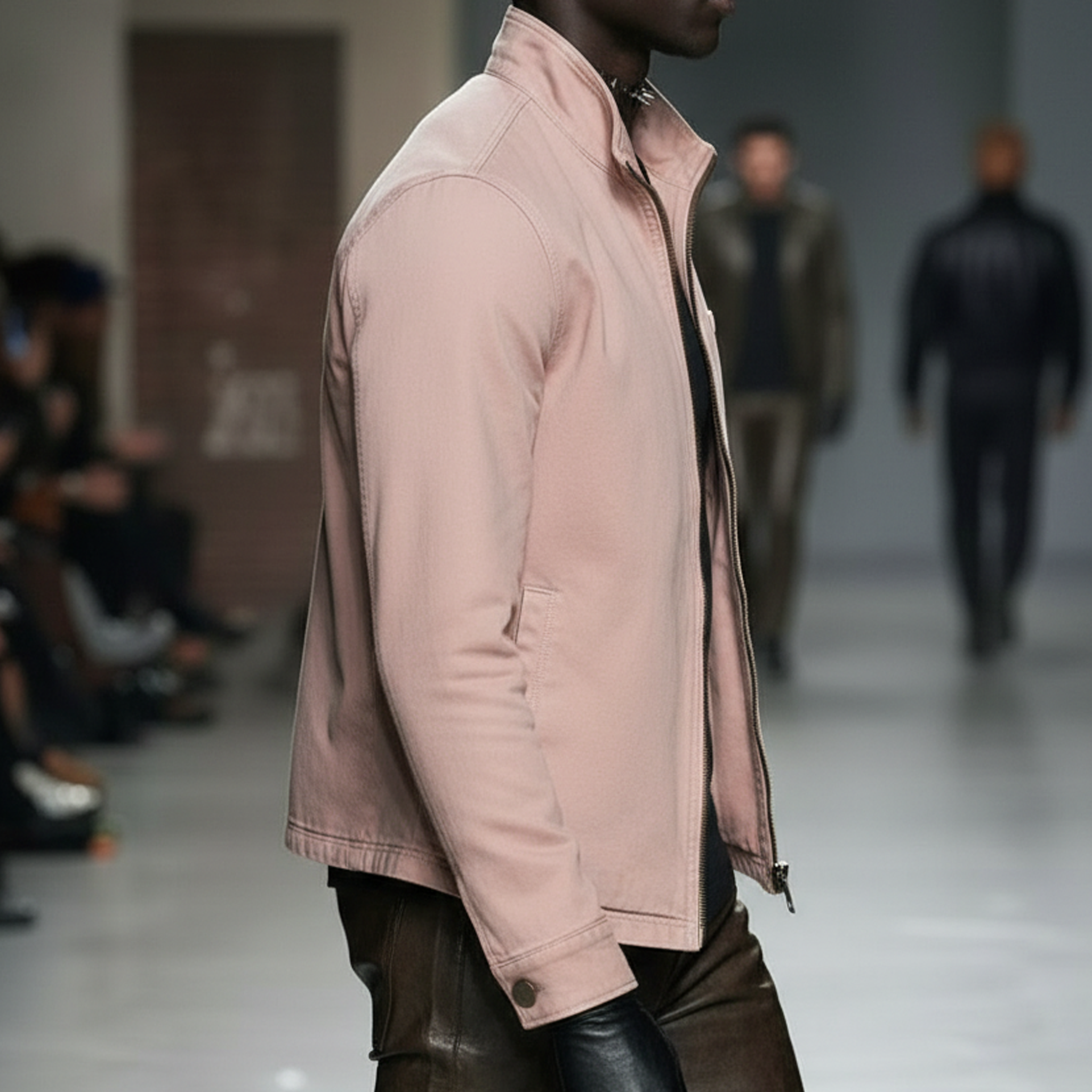 Men's Classic Casual Pink Washed Twill Cotton Zip-up Jacket MTA3016L8K