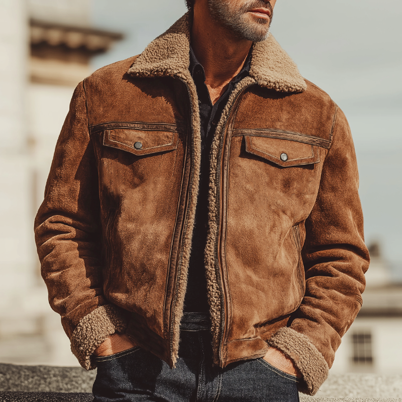 Men's Urban Suede Warm Lambswool Lined Zip-Up Jacket MTA2675K6U