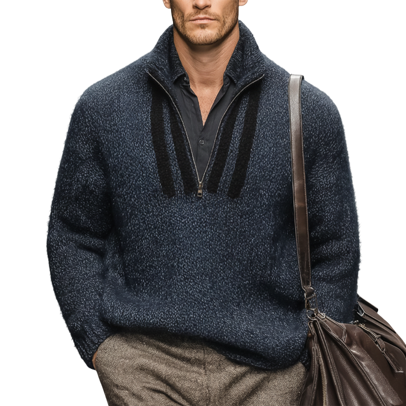 Men's Classic Navy Zip-Neck Knit Sweater MTA2559J2U