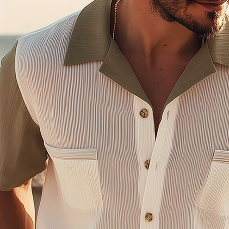 Men's Summer Classic Striped Textured Colorblock Short Sleeve Shirt MTA1494G3U