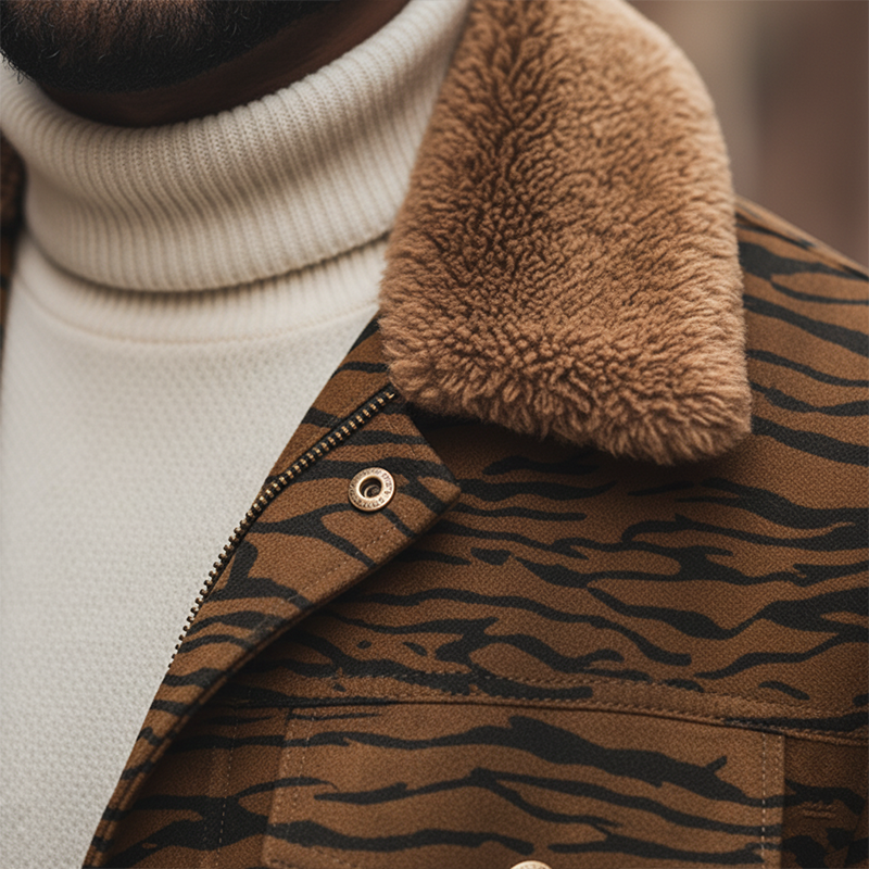 Men's Winter Retro Camouflage Print Fur Collar Jacket MTA1066K1P