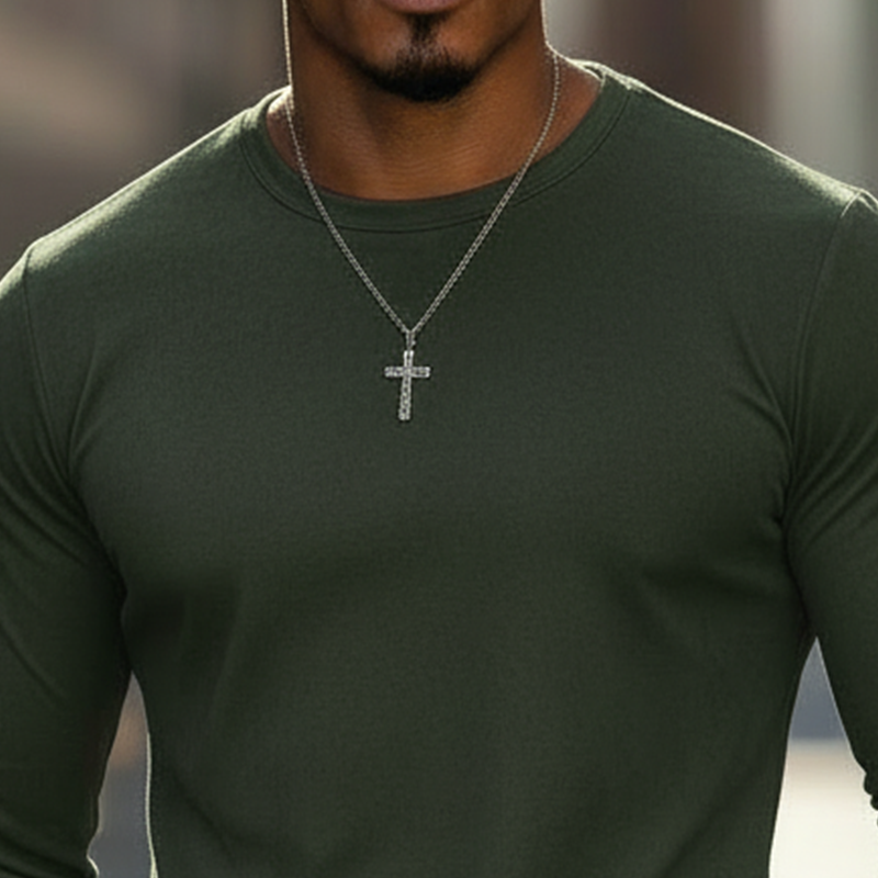 Men's Spring Fashion Simple Cotton Blend Crew Neck Long-sleeved T-shirt MTZ0520A8P