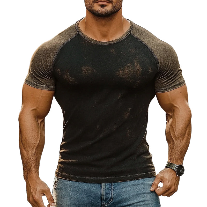 Men's Contrasting Round Neck Printed Short-Sleeved T-Shirt MTA2335E3X