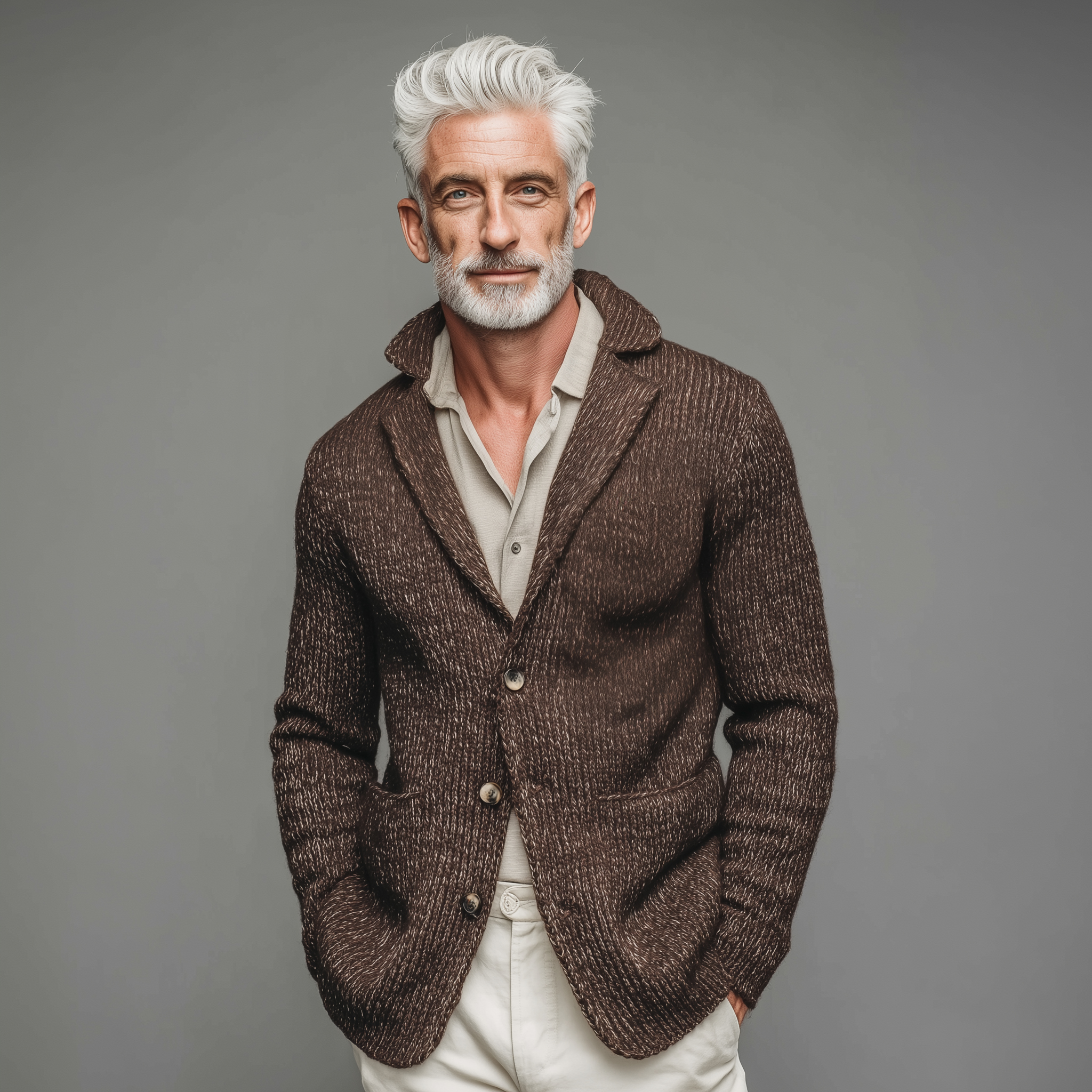 Men's Classic Casual Suit Collar Single-Breasted Slim Fit Knit Cardigan MTA3057J2K